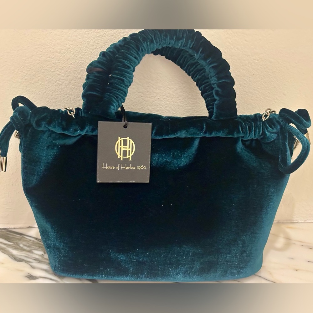 House of Harlow 1960 Rich Teal Velvet Tote